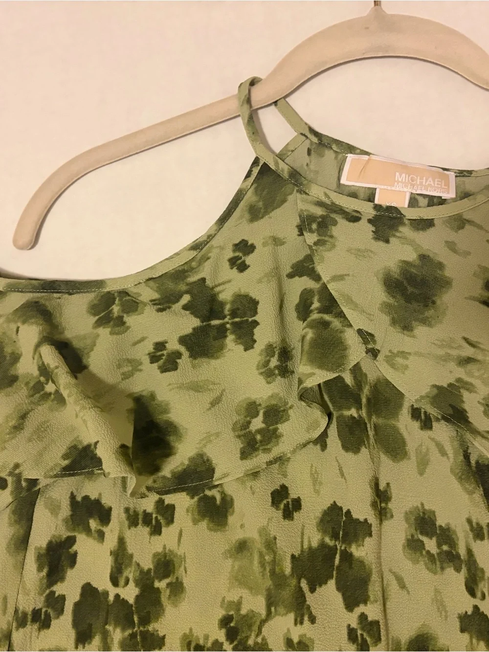 Michael Kors Olive Green Floral Cold-Shoulder Top - XS